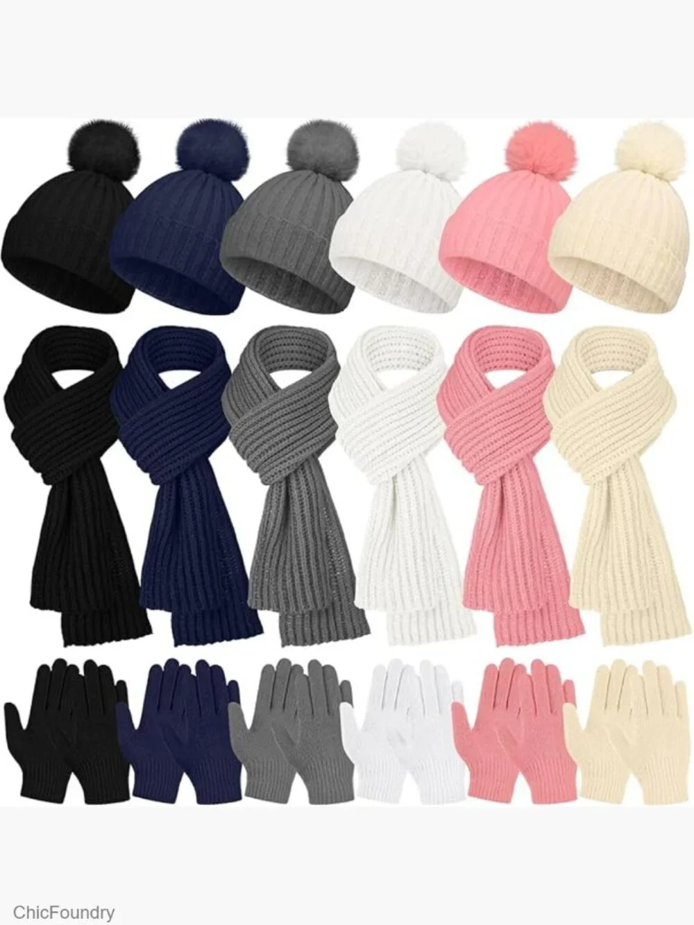 Kids Knit Beanie Hat Gloves Scarf Set Winter Warm Unisex